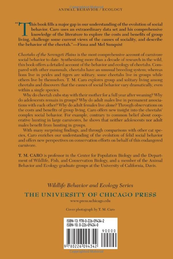 Cheetahs of the Serengeti Plains: Group Living in an Asocial Species (Wildlife Behavior and Ecology series)