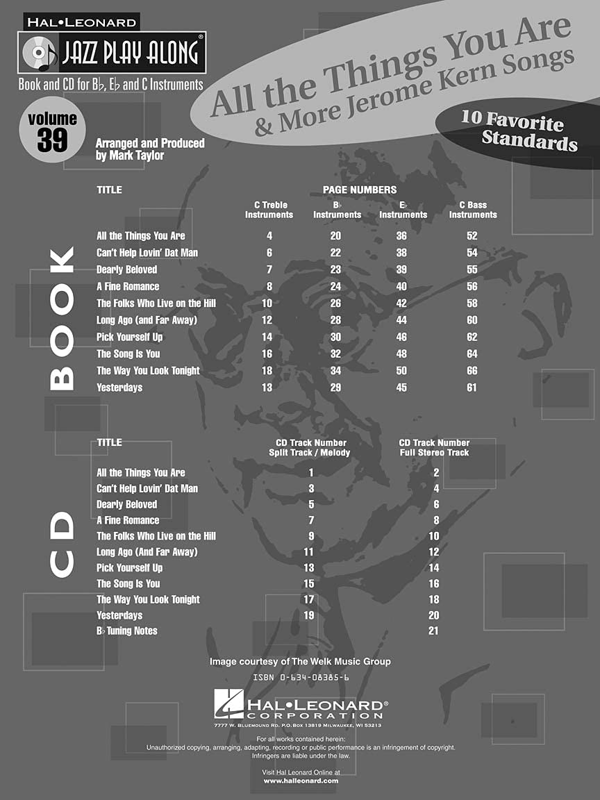 All the Things You Are & More: Jerome Kern Songs: Jazz Play-Along Volume 39 (Jazz Play-along Series)