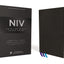 NIV, Thinline Bible, Large Print, Premium Goatskin Leather, Black, Premier Collection, Black Letter, Art Gilded Edges, Comfort Print