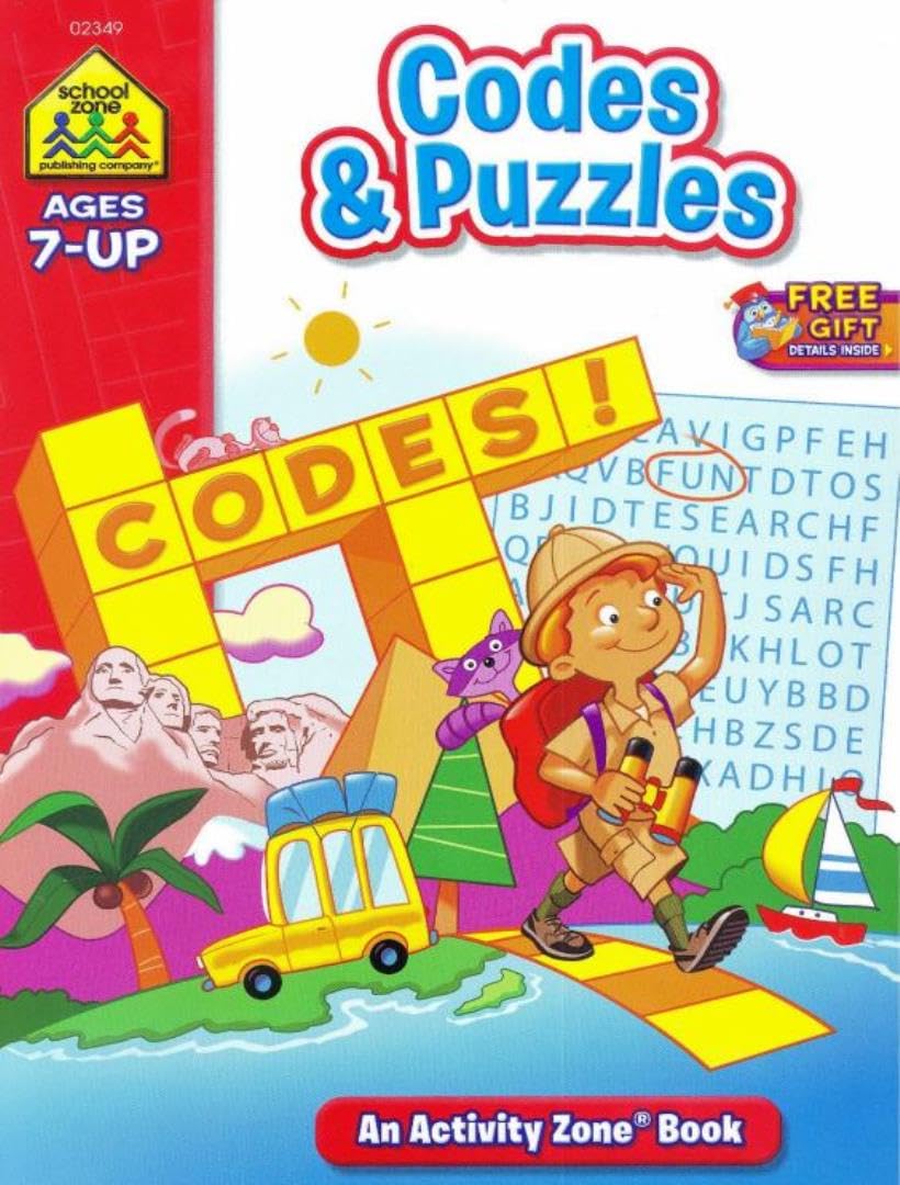 School Zone Codes & Puzzles Workbook: 64 Pages, 2nd Grade, 3rd Grade, Crossword Puzzles, Word Searches, Games, Riddles, Problem-Solving, Ages 7+ (Activity Zone Book Series)