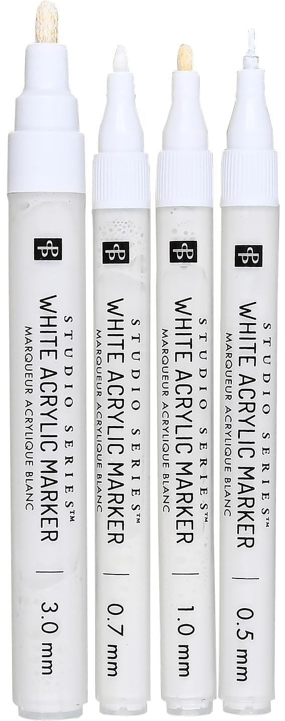 PETER PAUPER PRESS Studio Series White Acrylic Markers (set of 4 permanent markers with different tip sizes)
