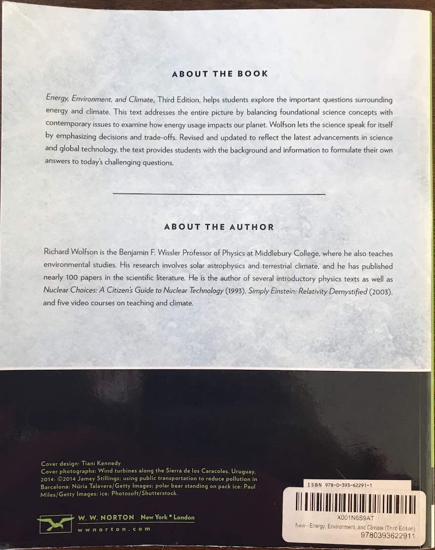 Energy, Environment, and Climate by Wolfson, Richard
