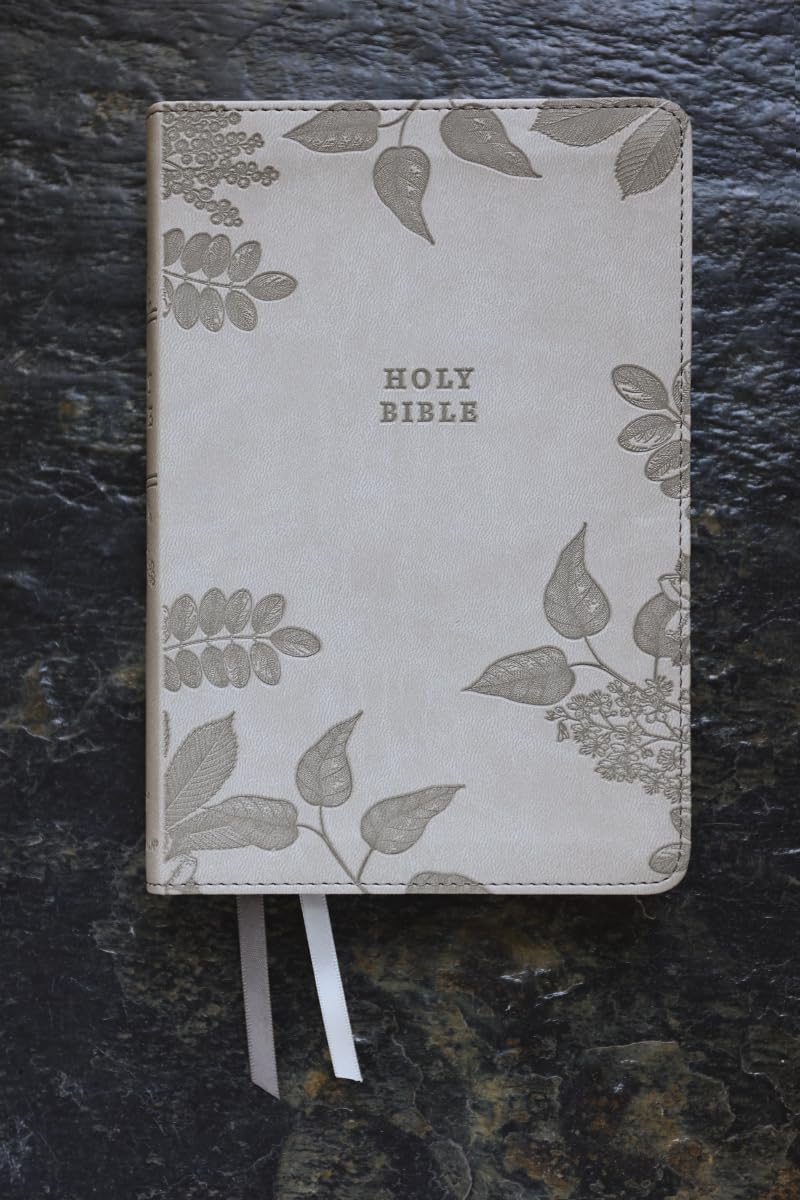 NIV, Compact Center-Column Reference Bible, Leathersoft, Stone, Red Letter, Thumb Indexed, Comfort Print