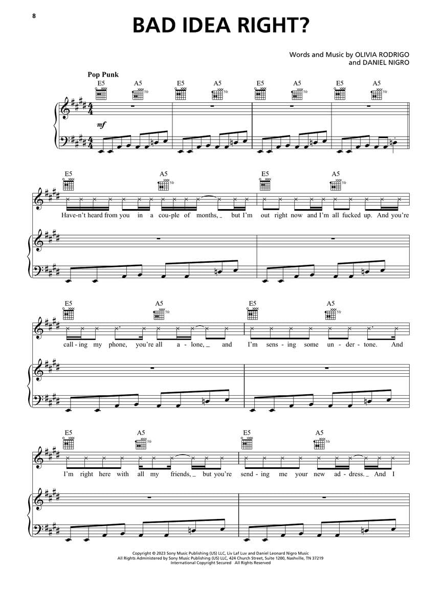 Olivia Rodrigo - Guts: Piano/Vocal/Guitar Songbook