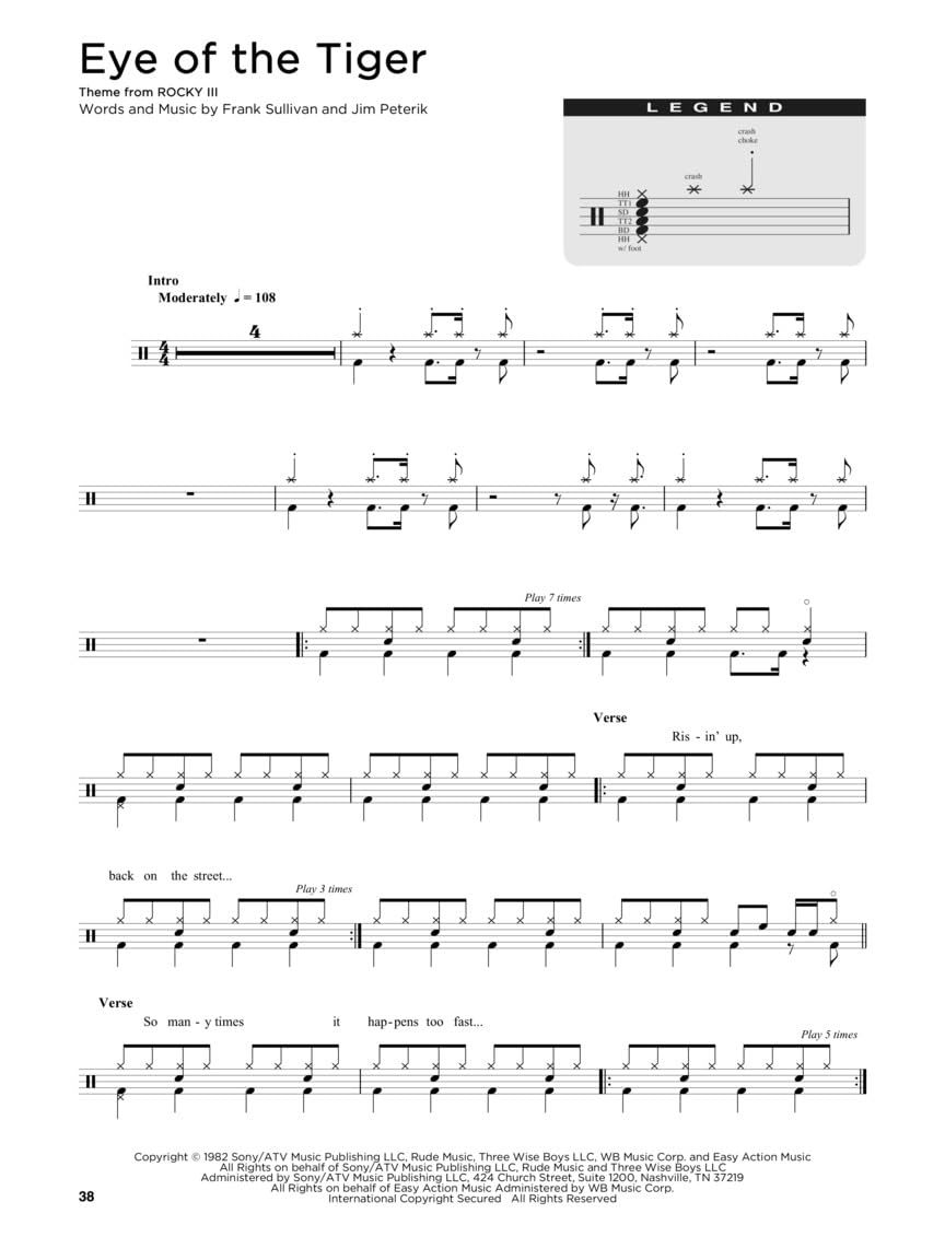 Simple Songs: The Easiest Easy Drum Songbook Ever - Beginners Drum Sheet Music and Rock Beats - 50 Songs with drum kit legend and Lyrics Cues