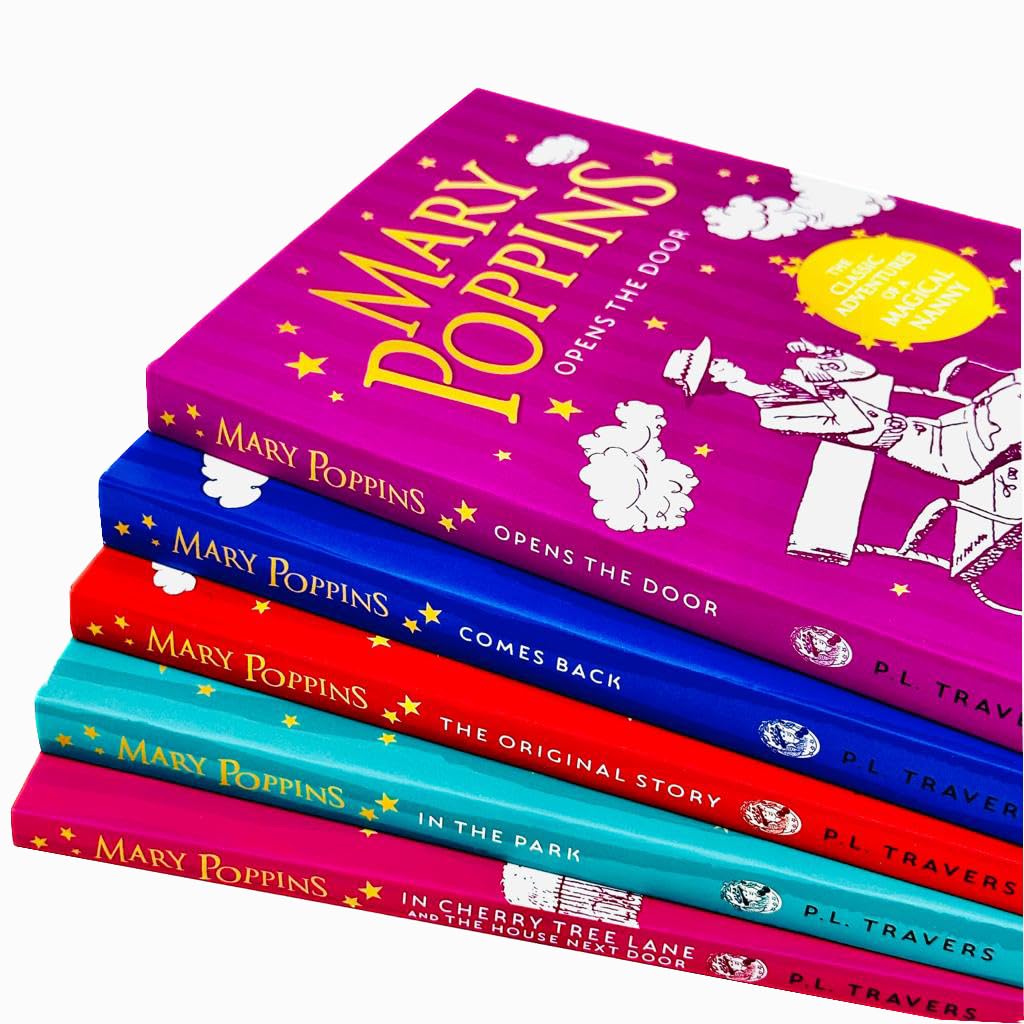 P. L. Travers Mary Poppins 5 Books Collection Set (Mary Poppins: The Original Story, Comes Back, Opens the Door, in the Park & in Cherry Tree Lane / Mary Poppins and the House Next Door)