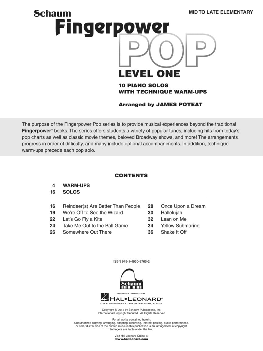 Fingerpower Pop - Level 1: 10 Piano Solos with Technique Warm-Ups