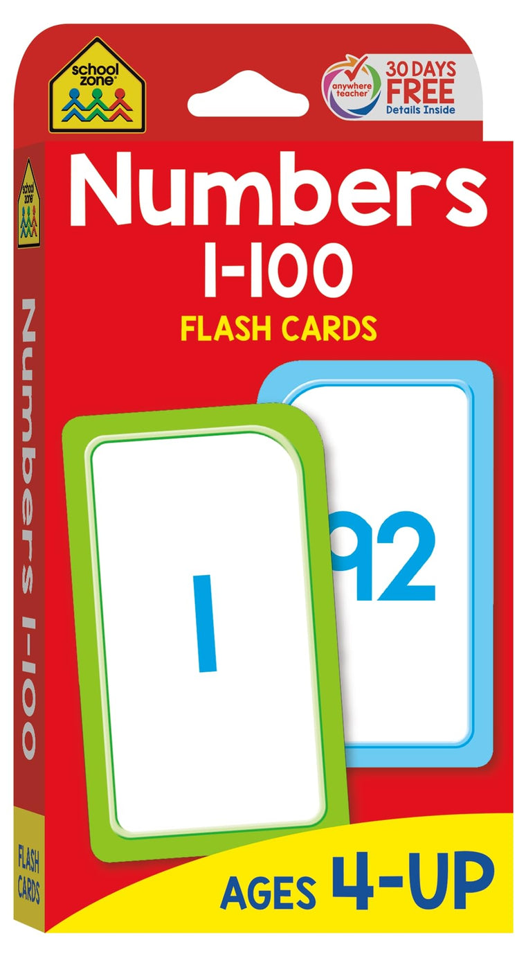 School Zone Numbers 1-100 Flash Cards: 56 Cards for Preschool & Kindergarten, Counting, Even & Odd Numbers, Skip Counting by 2s, 5s, 10s, Early Math Skills, Ages 4+