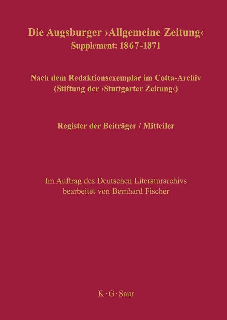 Register der Beitrger / Mitteiler: Supplement: 1867-1871 (German Edition)