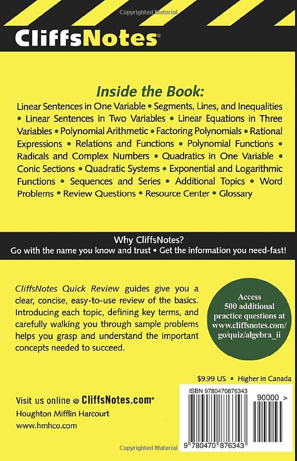 CliffsNotes Algebra II Quick Review, 2nd Edition (Cliffs Quick Review)