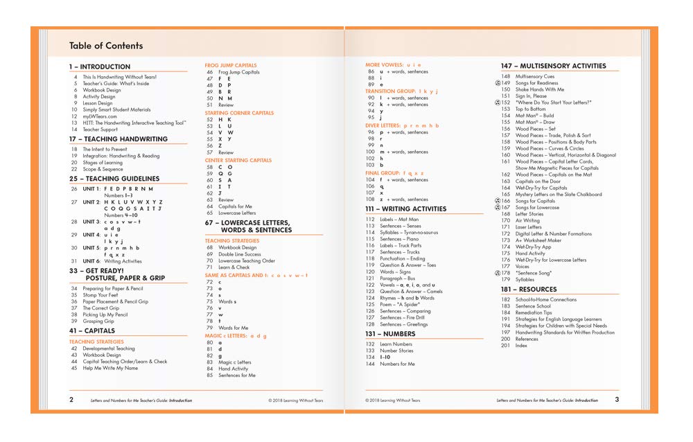 Learning Without Tears - Letters and Numbers for Me Teacher's Guide, Current Edition - Handwriting Without Tears Series - Kindergarten Writing Book - Capital Letters, Numbers - for School or Home Use