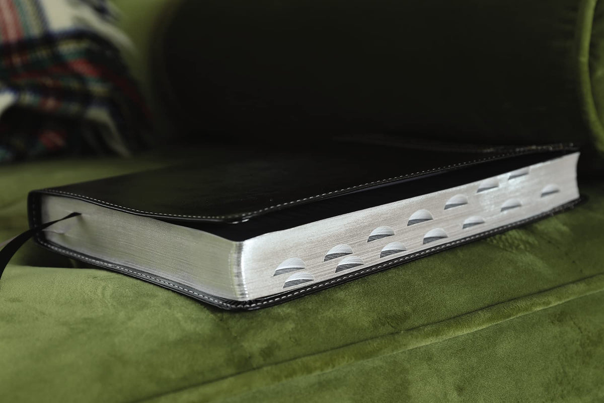 NASB, Thinline Bible, Large Print, Leathersoft, Black, Red Letter, 2020 Text, Thumb Indexed, Comfort Print