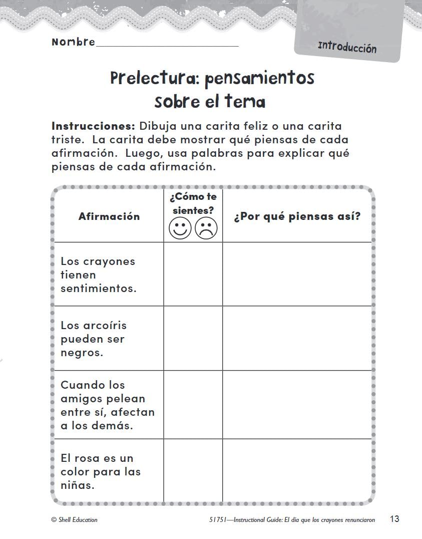 El dia que los crayones renunciaron (The Day the Crayons Quit): An Instructional Guide for Literature - Spanish Novel Study Guide with Reading and ... Works Classroom Resource) (Spanish Edition)