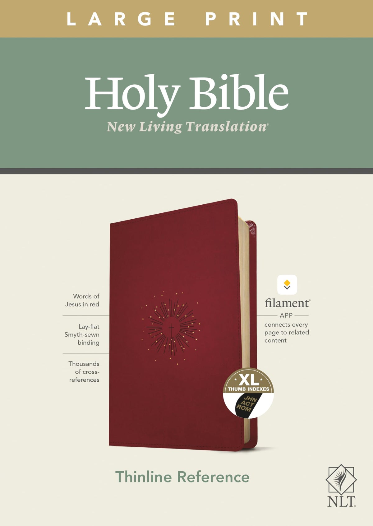 NLT Large Print Thinline Reference Bible, Filament Enabled (LeatherLike, Aurora Cranberry, Indexed, Red Letter): Includes Free Access to the Filament ... Notes, Devotionals, Worship Music, and Video