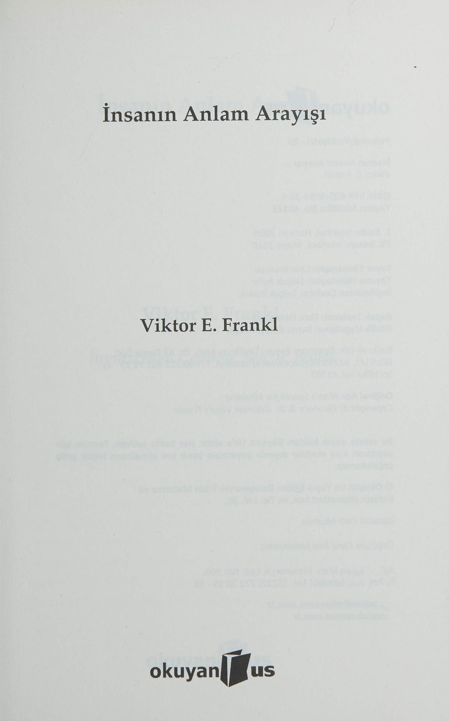 Insanin Anlam Arayisi: Man's Search for Maning (Turkish Edition)