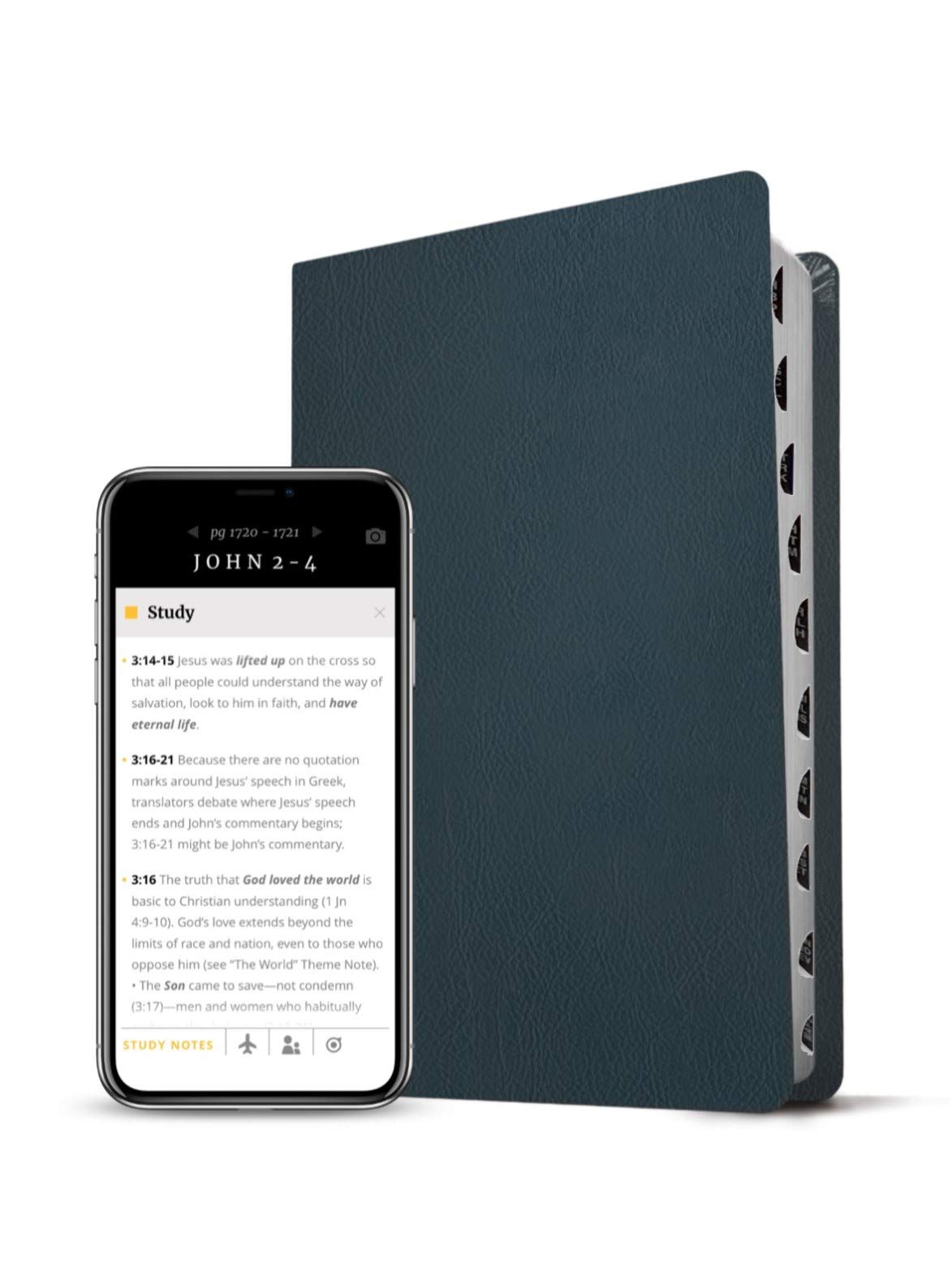 NLT Large Print Thinline Reference Holy Bible (Red Letter, Genuine Leather, Navy Blue, Indexed): Includes Free Access to the Filament Bible App ... Notes, Devotionals, Worship Music, and Video