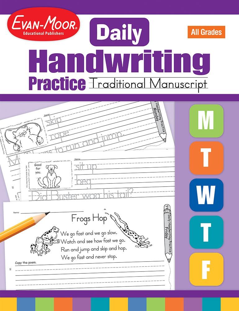 Evan-Moor Daily Handwriting Practice Traditional Manuscript, Kindergarten-Grade 6, Homeschooling and Classroom Resource Workbook, Penmanship, Writing, Letter Placement, Spacing, Alphabet Synonyms