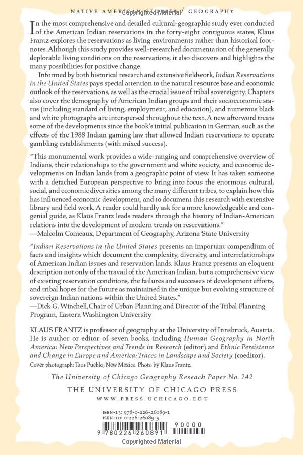 Indian Reservations in the United States: Territory, Sovereignty, and Socioeconomic Change (Volume 242) (University of Chicago Geography Research Papers)