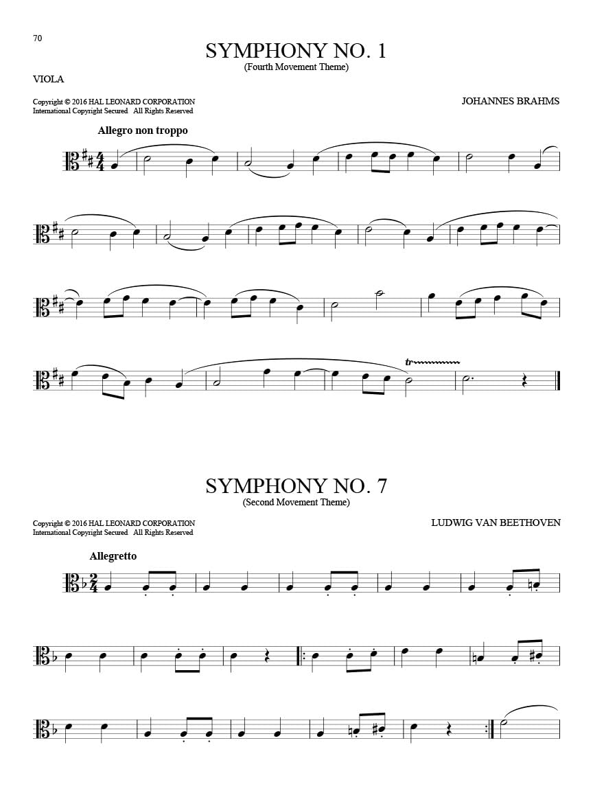 101 Classical Themes for Viola - Sheet Music Songbook  101 Popular Classical Pieces Including Fur Elise, Canon in D, Clair de Lune, Ode to Joy and More  Hal Leonard Viola Solo Book