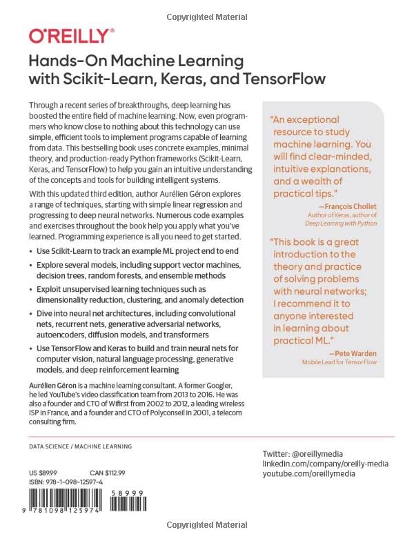 Hands-On Machine Learning with Scikit-Learn, Keras, and TensorFlow: Concepts, Tools, and Techniques to Build Intelligent Systems