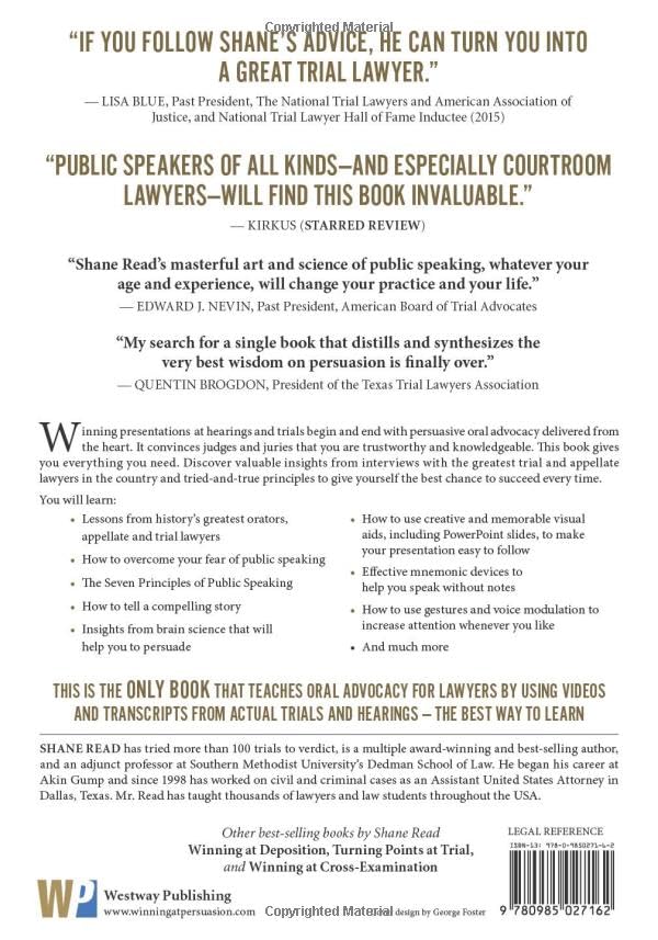 Winning at Persuasion for Lawyers: The Art and Science of Public Speaking at Hearings and Trials