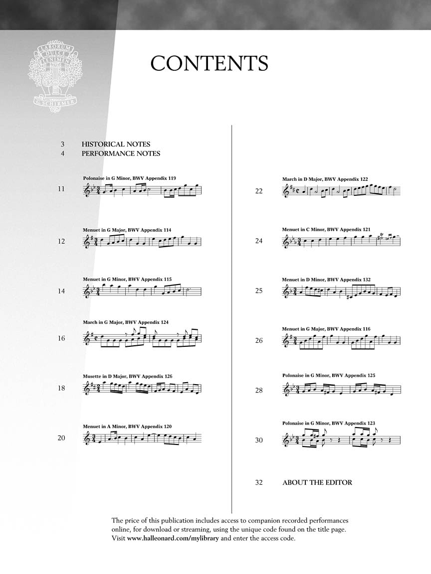 Johann Sebastian Bach Piano Sheet Music  Selections from the Notebook for Anna Magdalena Bach with Online Audio  Intermediate Classical Piano Solo ... Library : Schirmer Performance Editions)
