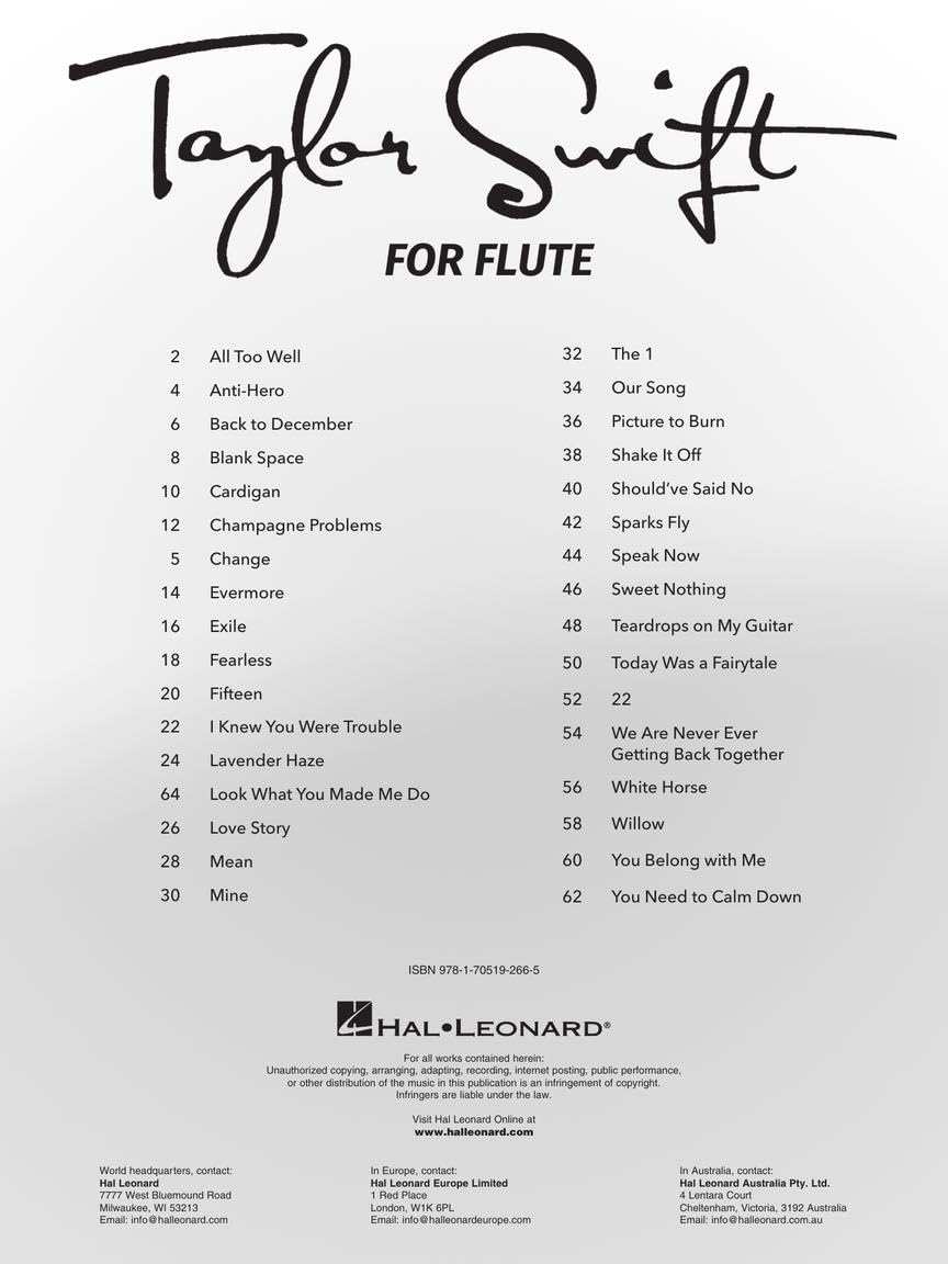 Taylor Swift for Flute - 33 Songs Songs Arranged for Flute