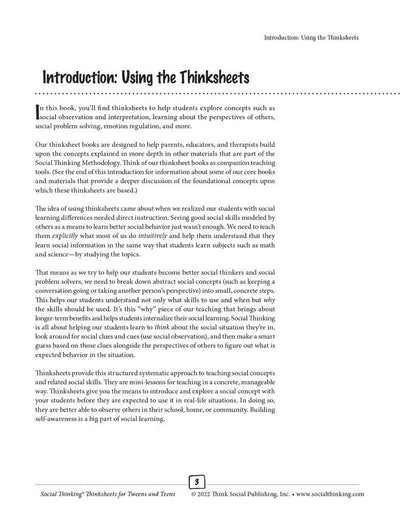 Social Thinking Worksheets for Tweens and Teens Learning to