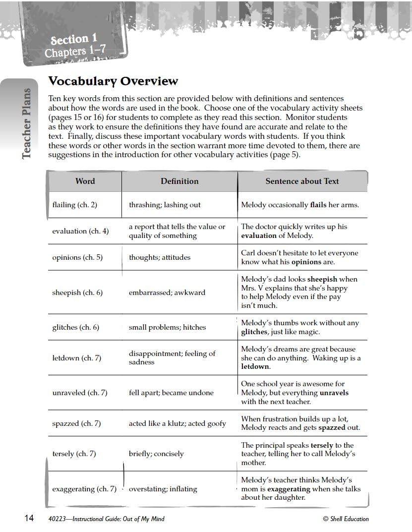 Out of My Mind: An Instructional Guide for Literature - Novel Study Guide for 4th-8th Grade Literature with Close Reading and Writing Activities (Great Works Classroom Resource