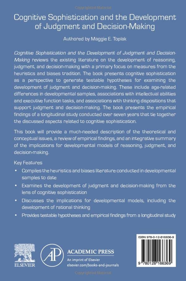 Cognitive Sophistication and the Development of Judgment and Decision-Making