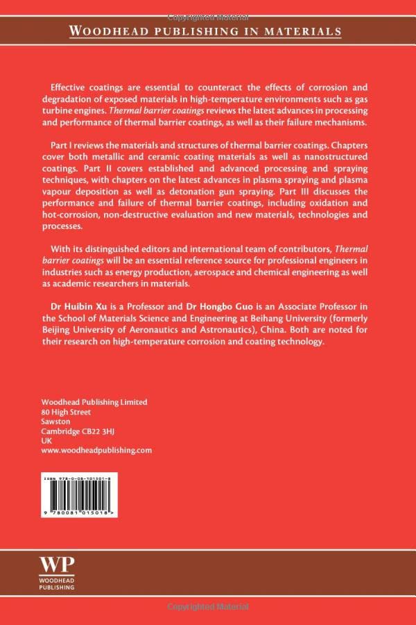 Thermal Barrier Coatings: Materials, Manufacturing and Performance (Woodhead Publishing Series in Metals and Surface Engineering)