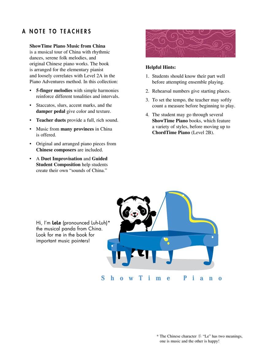 ShowTime Piano Music from China - Level 2A  Easy Piano Sheet Music Book for Elementary Students Using Faber Piano Adventures Method  Multicultural Solo and Duet Repertoire for Recitals and Study