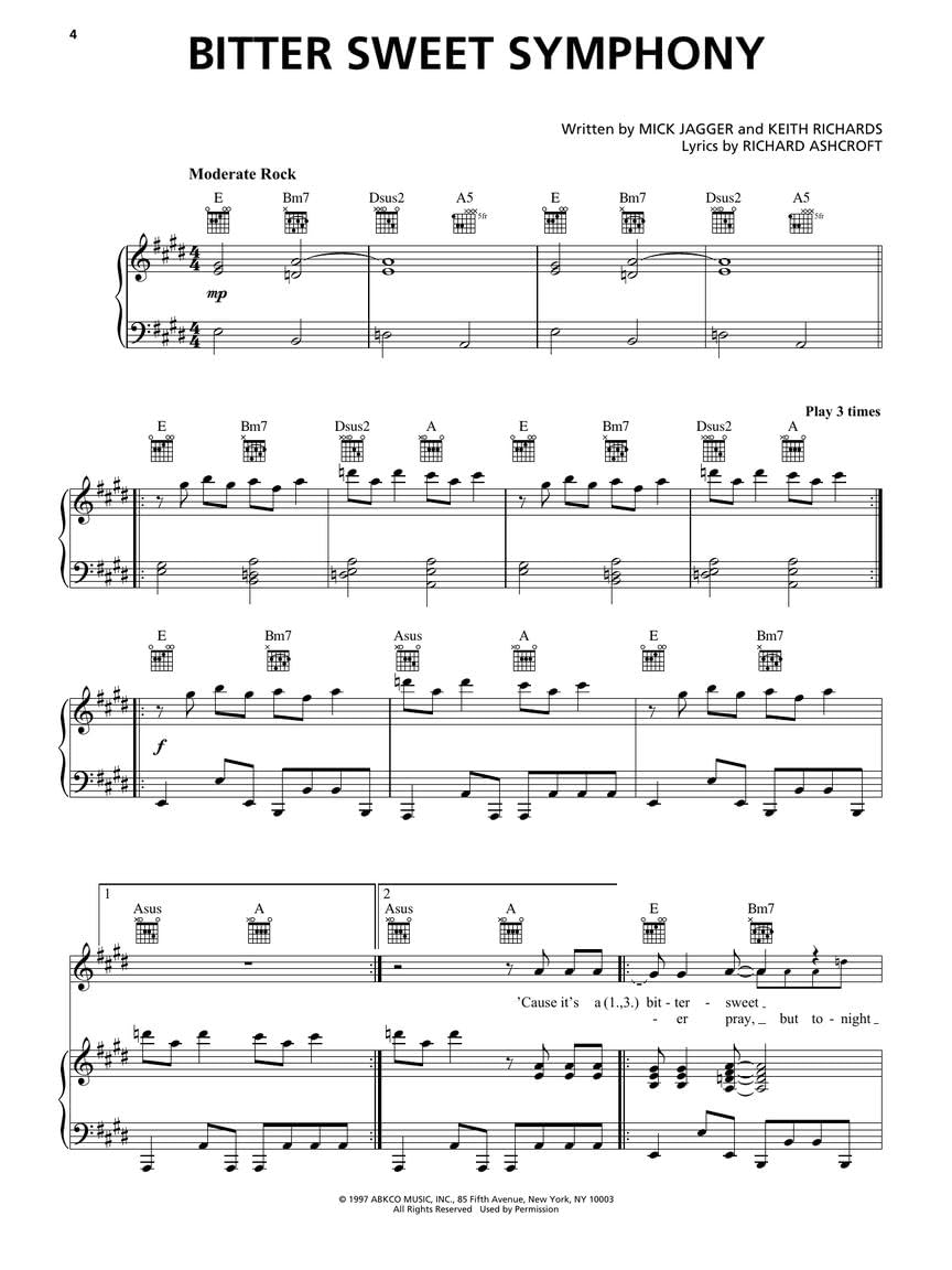 Alternative Rock Sheet Music Collection - 40 Pieces Piano/Vocal/Guitar Songbook