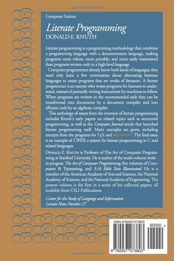 Literate Programming (Lecture Notes) (Volume 27)