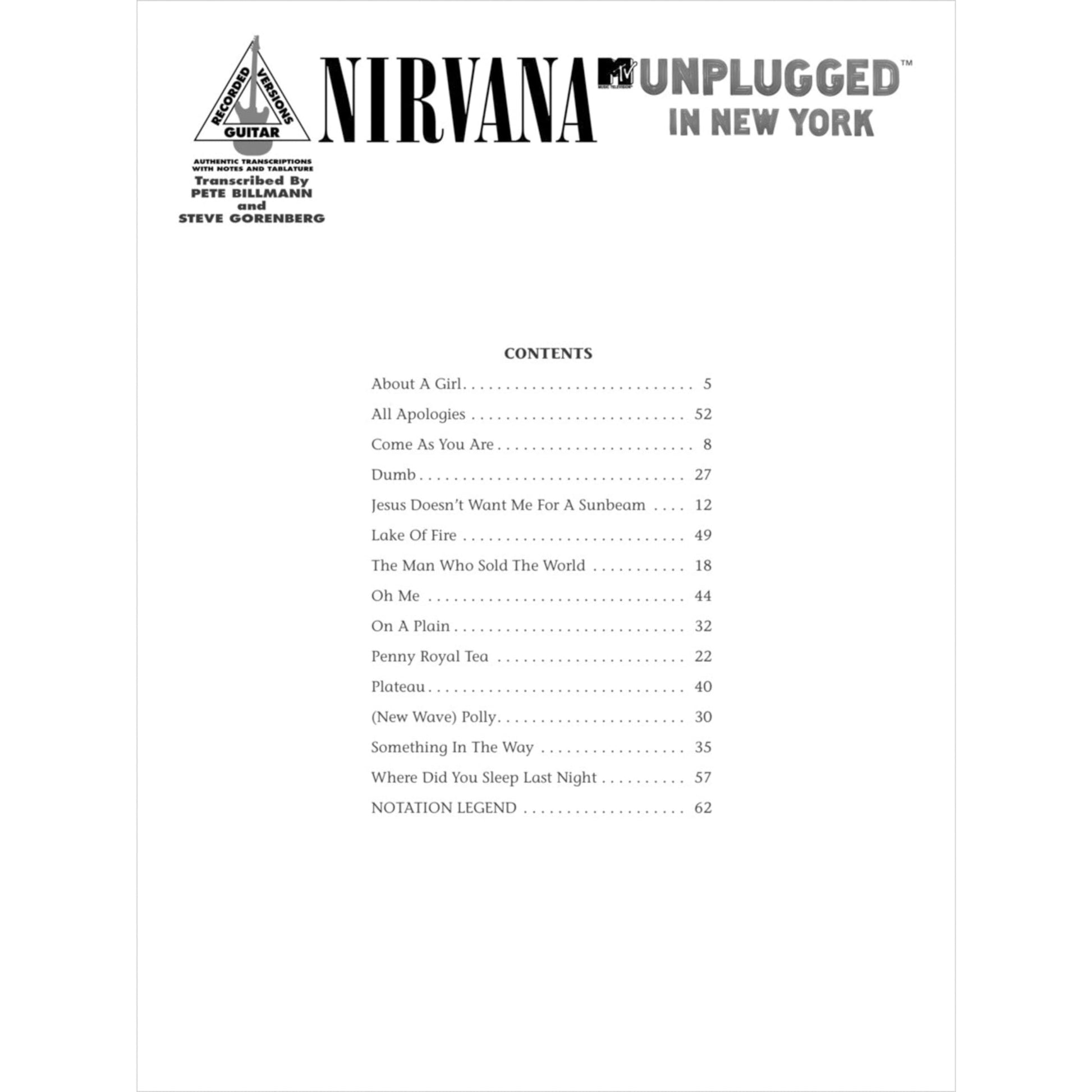 Nirvana: Unplugged in New York [Recorded Versions/Guitar: Authentic Transcriptions with Notes and Tabulature]