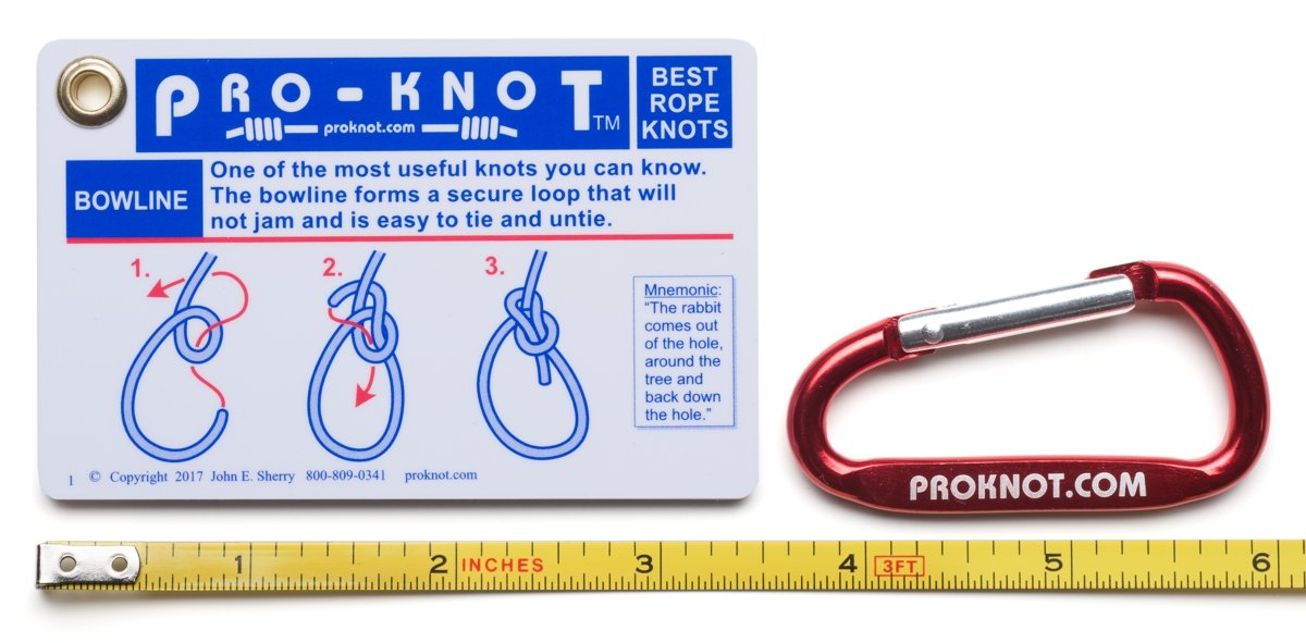 Knot Tying Kit  Pro-Knot Best Rope Knot Cards, two practice cords and a carabiner