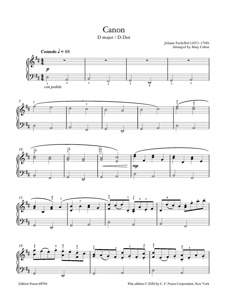 Canon in D (Arranged for Piano): Sheet (Edition Peters)