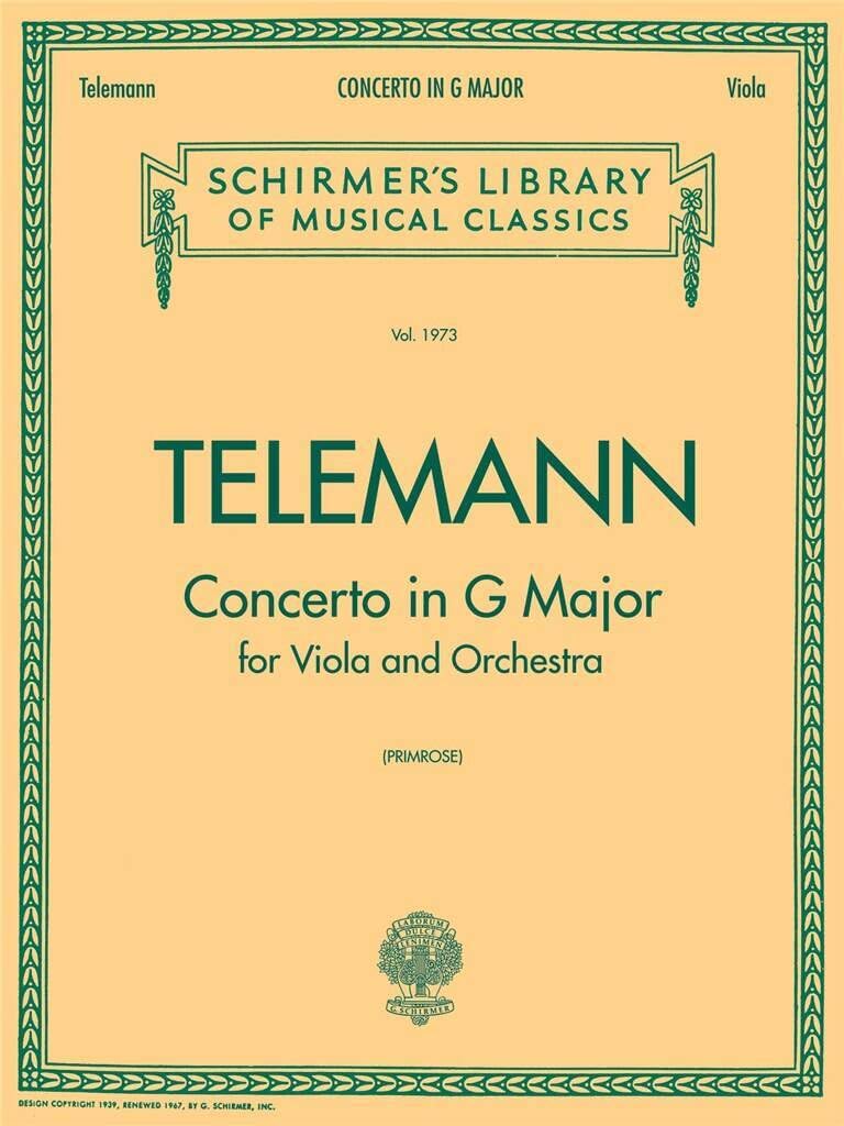 Telemann Concerto in G Major for Viola and Orchestra  Telemann Viola Sheet Music for Viola and Piano Reduction  Medium Difficulty Baroque Solo ... Library of Musical Classics,vol. 1973)
