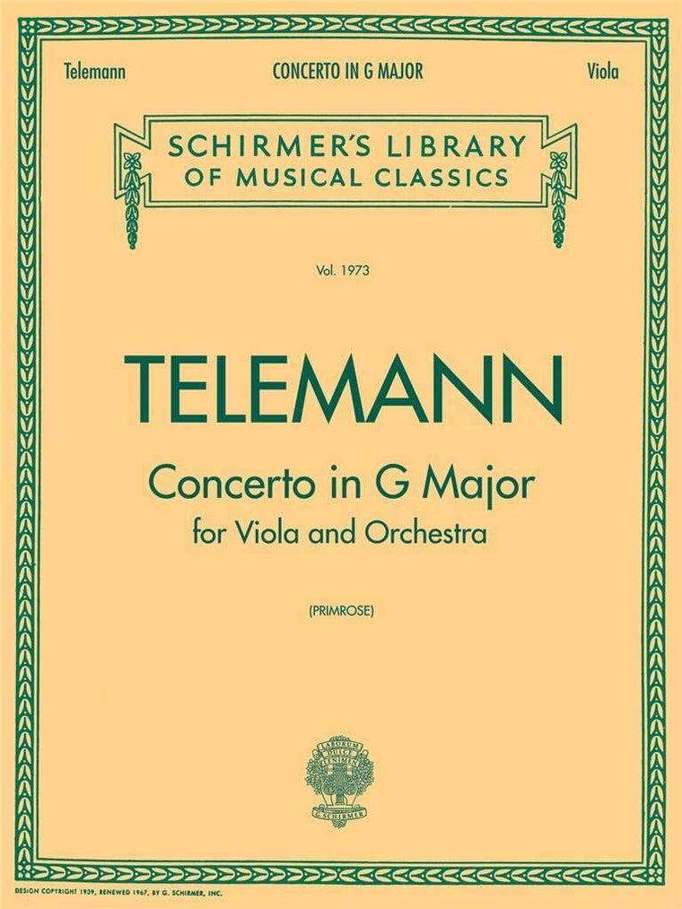 Telemann Concerto in G Major for Viola and Orchestra  Telemann Viola Sheet Music for Viola and Piano Reduction  Medium Difficulty Baroque Solo ... Library of Musical Classics,vol. 1973)