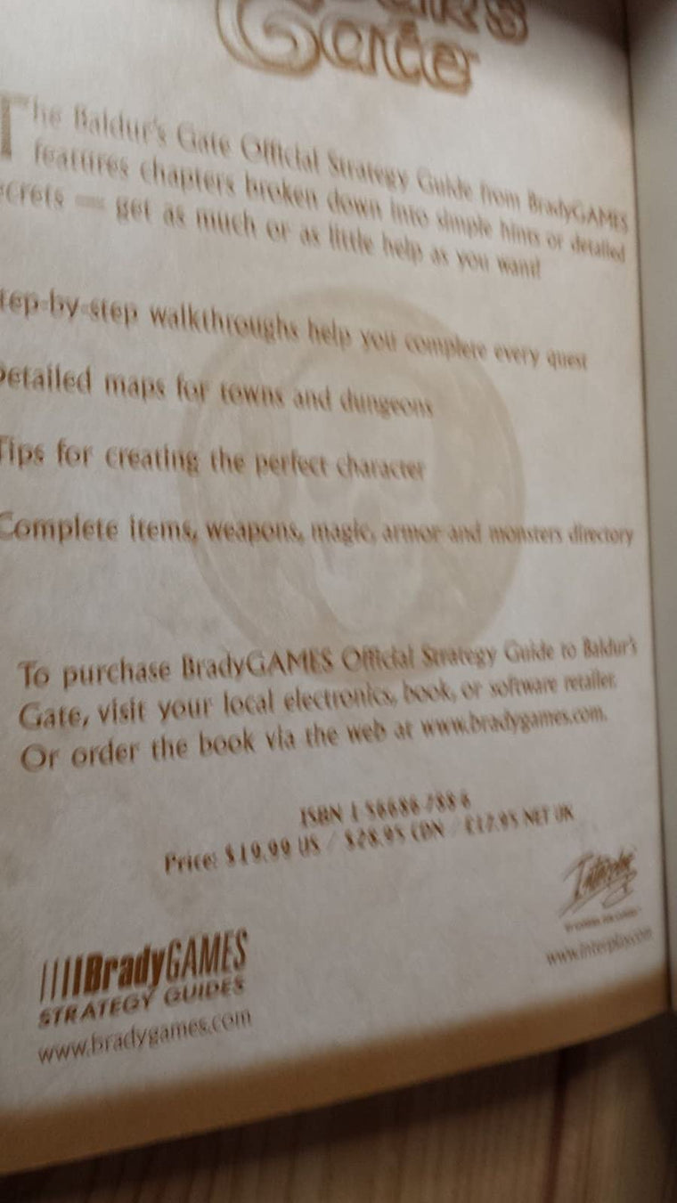 Baldurs Gate: Official Strategy Guide — back cover