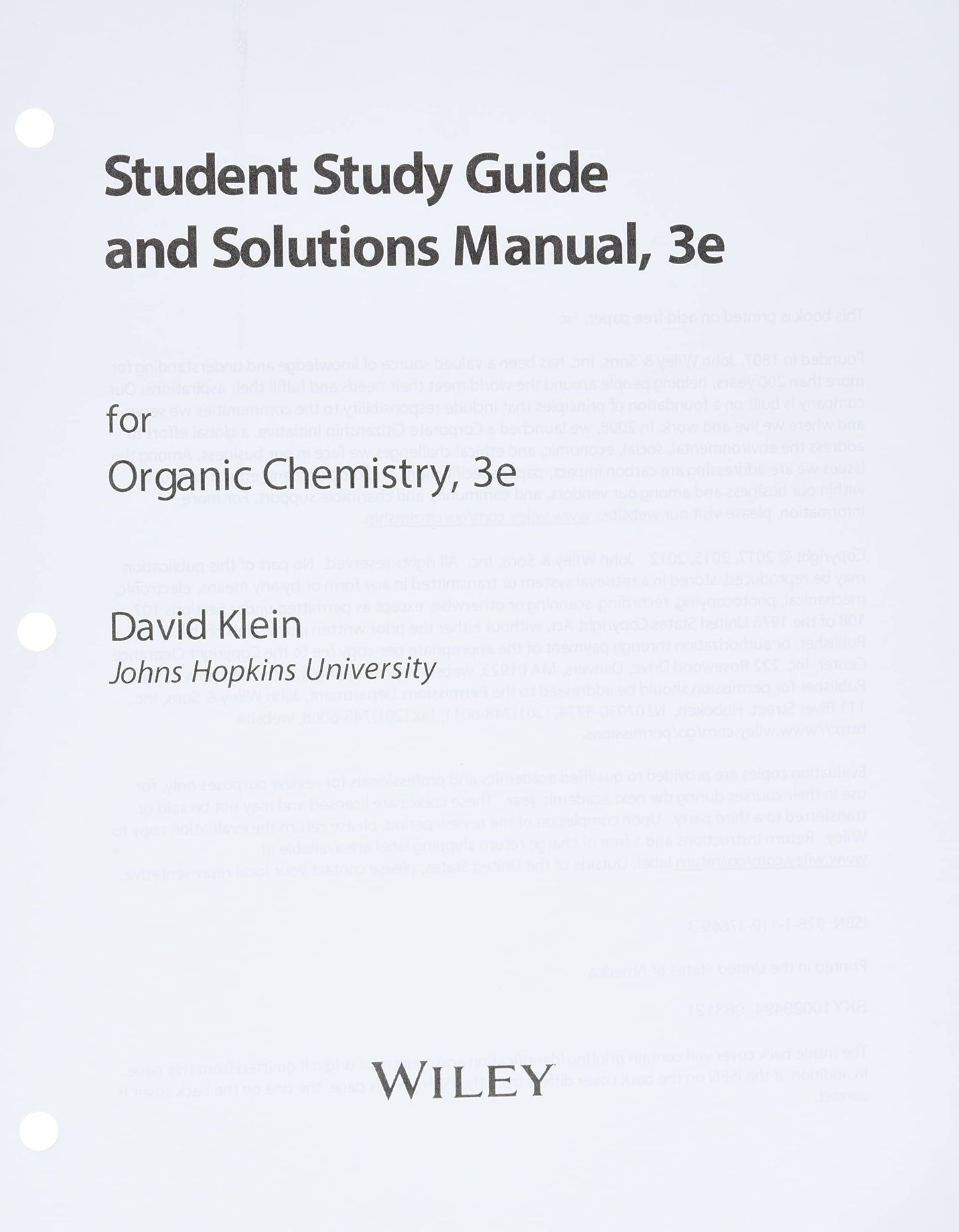 Organic Chemistry, Student Study Guide and Solutions Manual