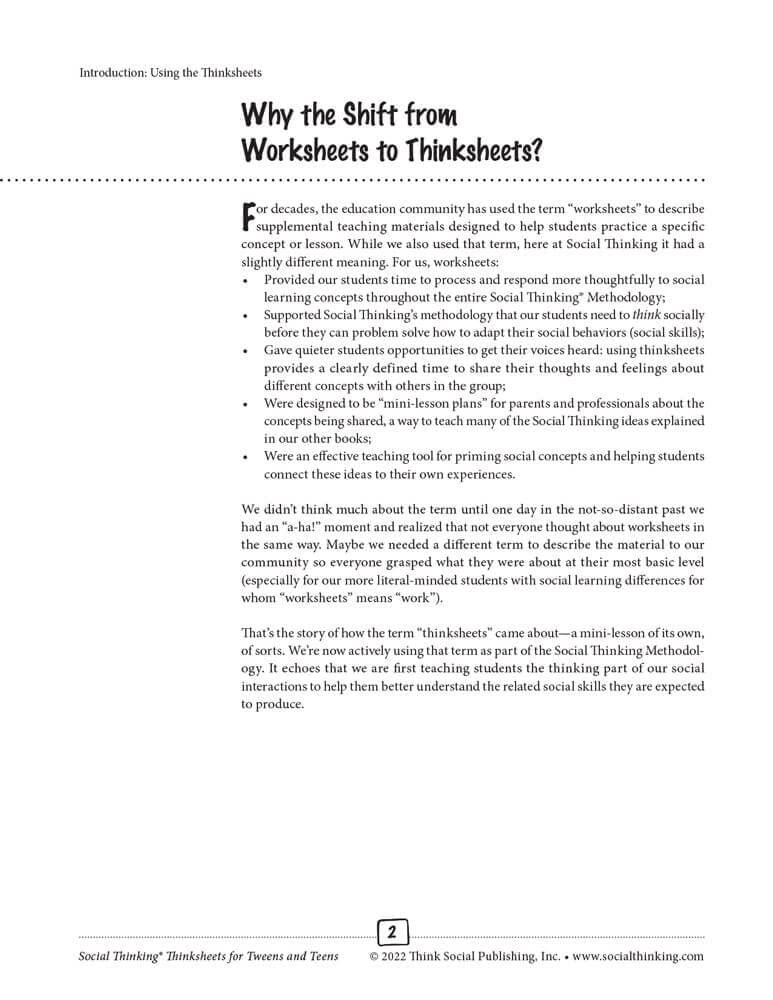 Social Thinking Worksheets for Tweens and Teens Learning to