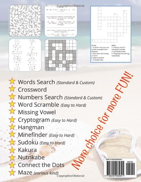 Mixed Puzzles Activity Book for Adults: Large Print Brain Games with Word Search, Sudoku, Crosswords, Cryptograms, Mazes, and More - Fun Puzzles from Easy to Hard with Solutions