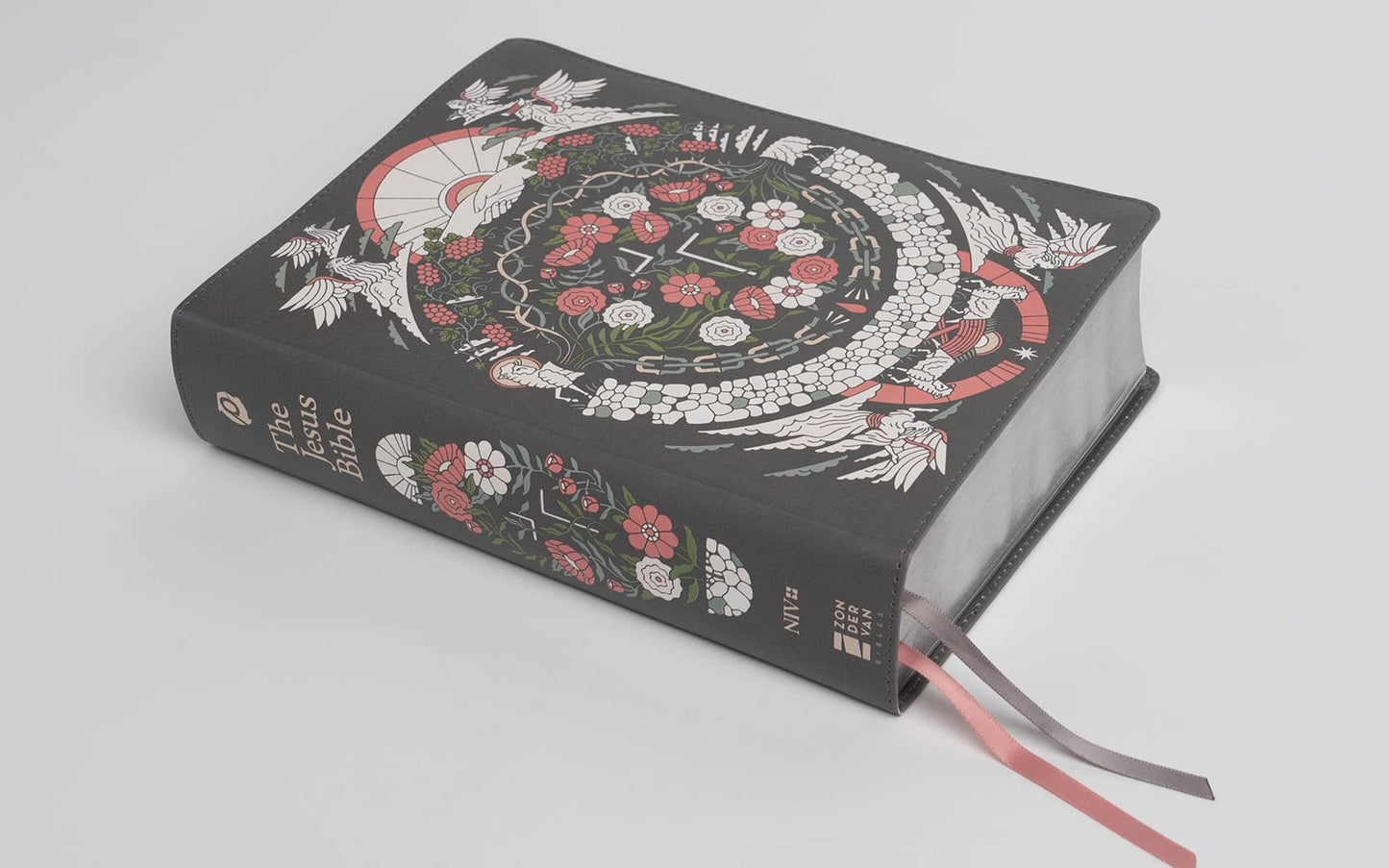 The Jesus Bible Artist Edition, NIV, Leathersoft, Gray Floral, Comfort Print