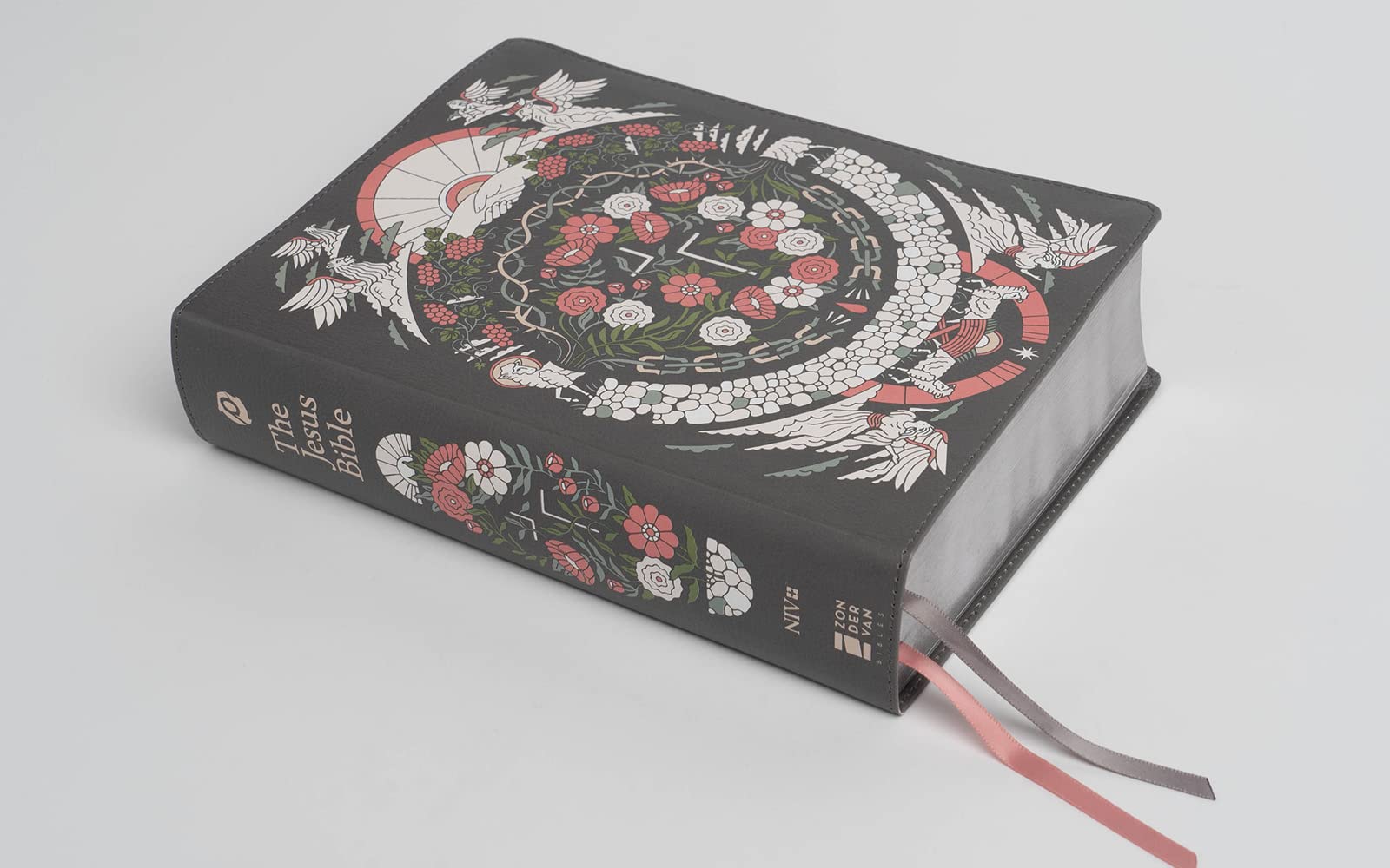 The Jesus Bible Artist Edition, NIV, (With Thumb Tabs to Help Locate the Books of the Bible), Leathersoft, Gray Floral, Thumb Indexed, Comfort Print