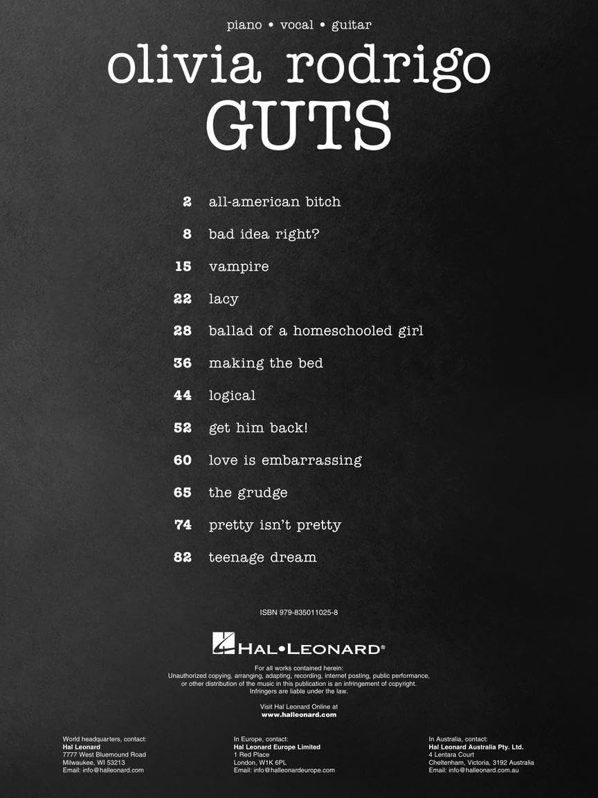 Olivia Rodrigo - Guts: Piano/Vocal/Guitar Songbook