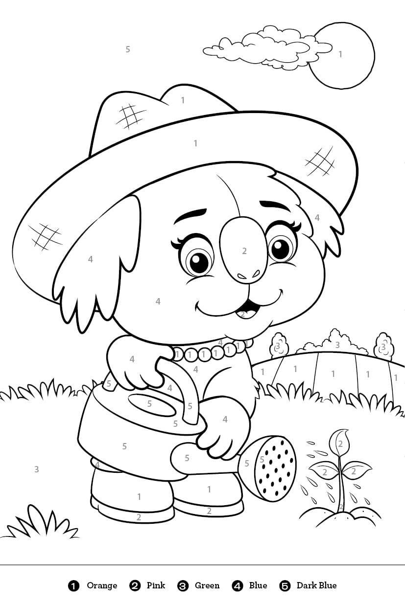 Mini Color by Number Kids Coloring Book with 5 Markers -Sloth & Friends