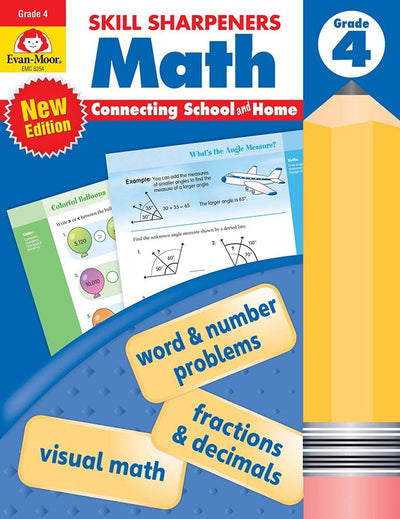 Evan-Moor Skill Sharpeners Math Workbook, Grade 4, Multiplication, Division, Test Prep, Number Sequencing, Geometry, Measurements, Graphing, Fractions, Decimals, Logical Thinking, Algebra, Homeschool