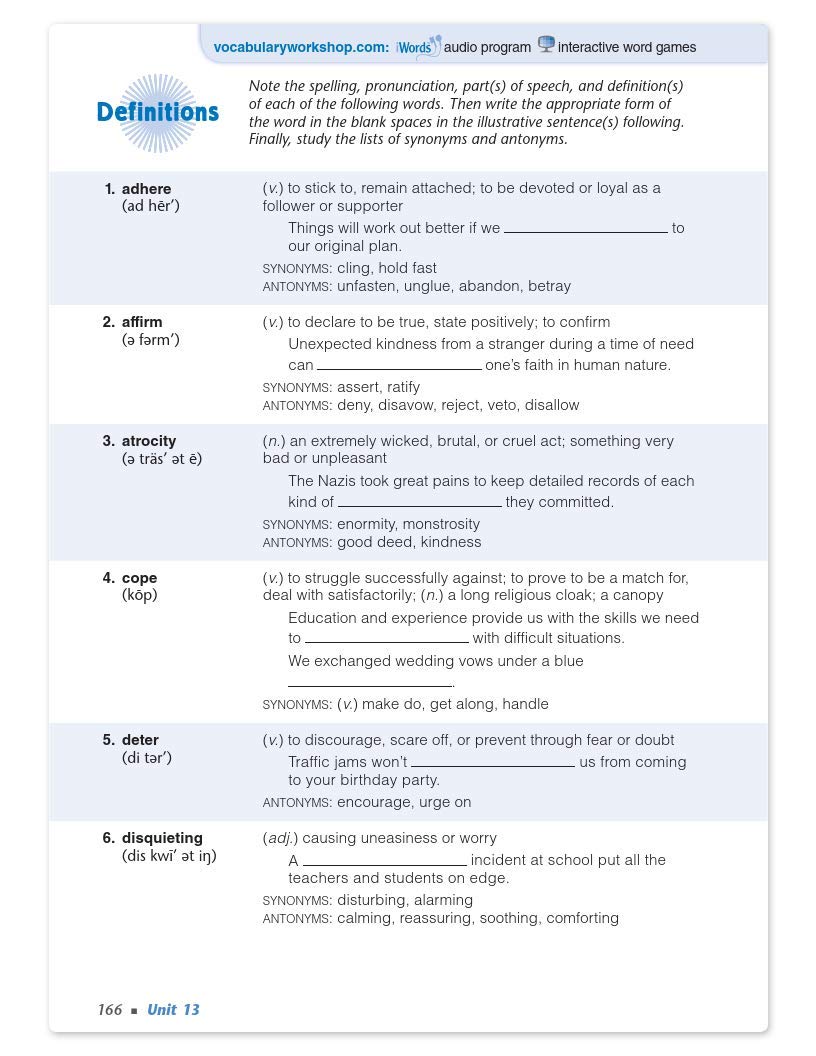 Vocabulary Workshop Level A (Grade 6) Paperback  2013