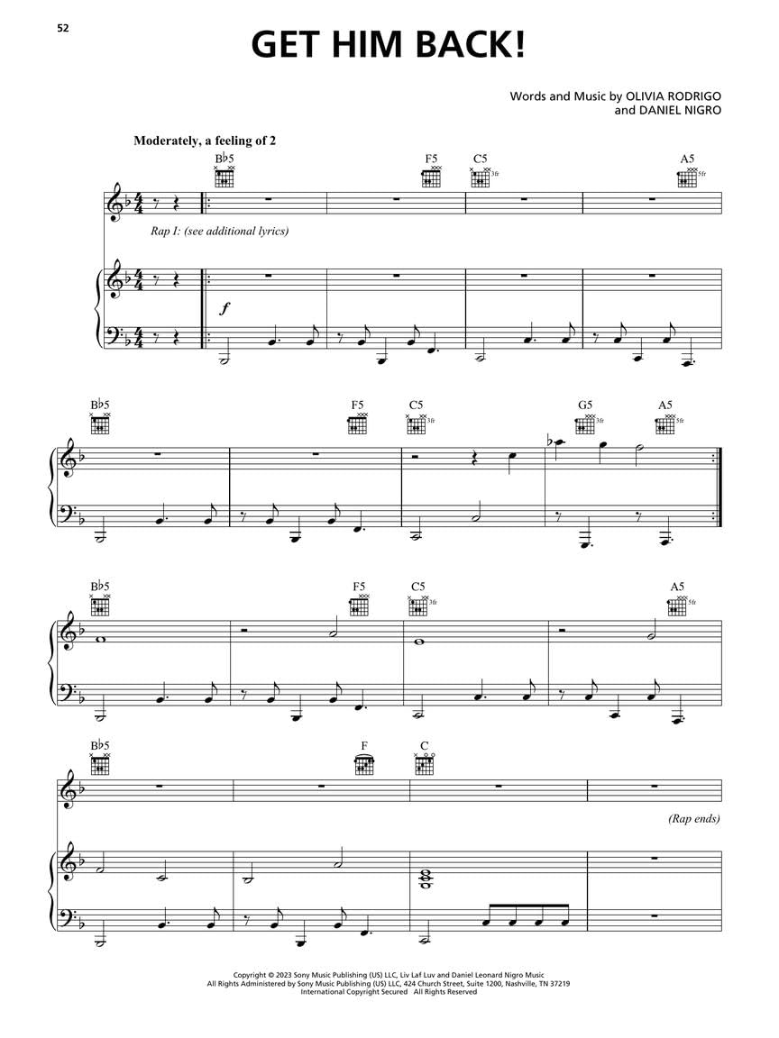 Olivia Rodrigo - Guts: Piano/Vocal/Guitar Songbook